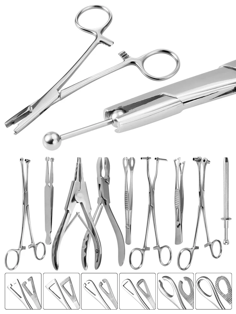 Body Piercing Tool Needle Pipe Clamp Forceps Tweezers Open Close Ring Ball Plier Lip Belly Septum Surgical Steel Piercing Tools