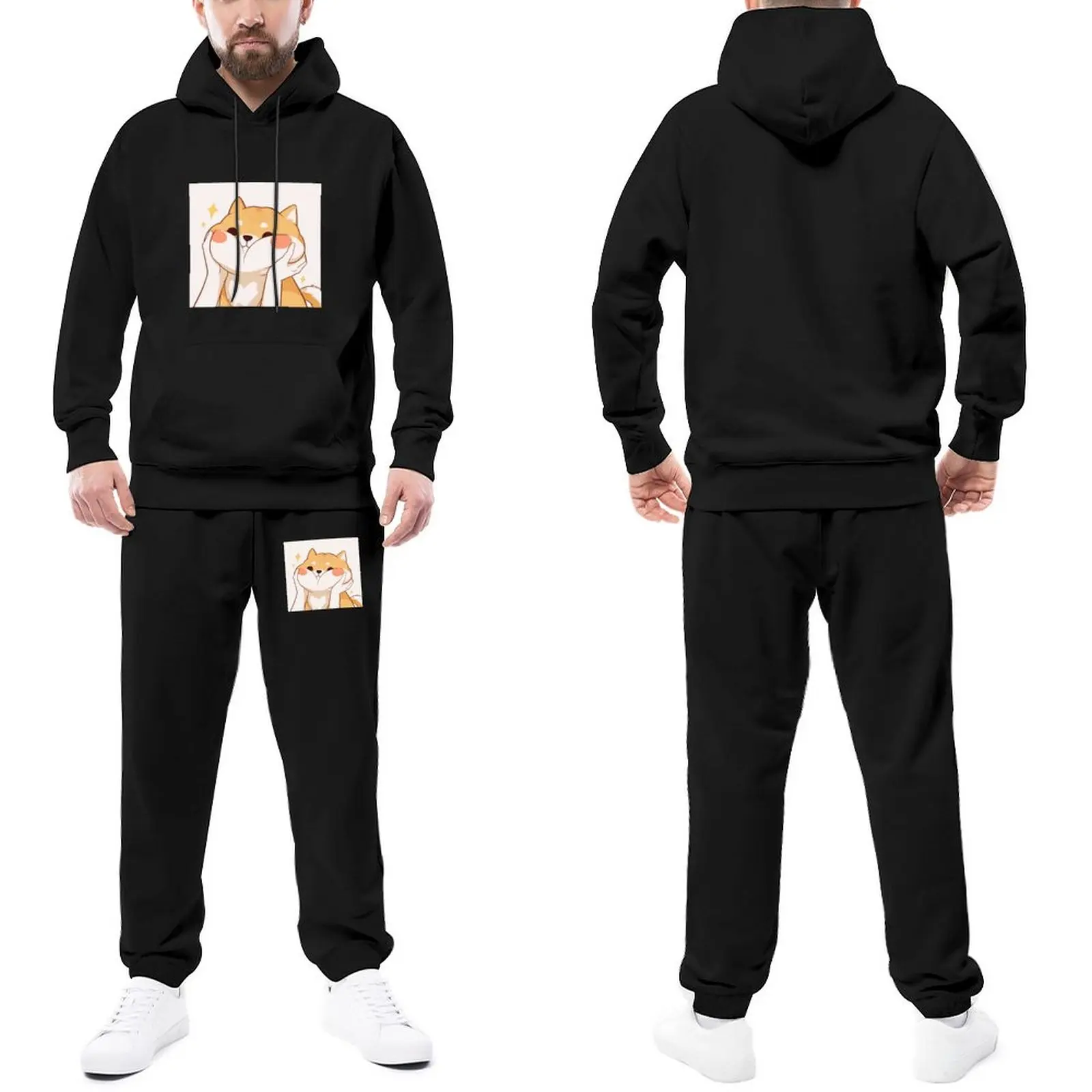 

Shiba Inu Tracksuits Men Kawaii Cute Manga Aesthetic Hoody Sweatpant Set Two Piece Print Hooded Set Date Retro Jogger Sportswear