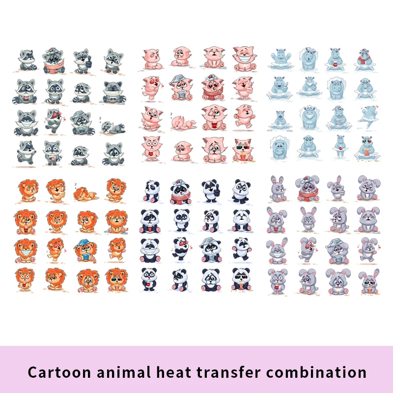 

Cartoon animal Set collection heat transfer clothing T-shirt doll decoration patch lion panda rabbit combination sticker