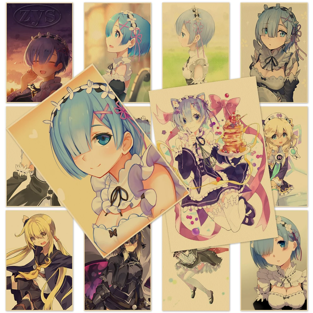 

Кара хаджимера искусственная живопись Re:Zero крафт-бумага Rem Ram настенное искусство японское аниме печать винтажные картины декор гостиной