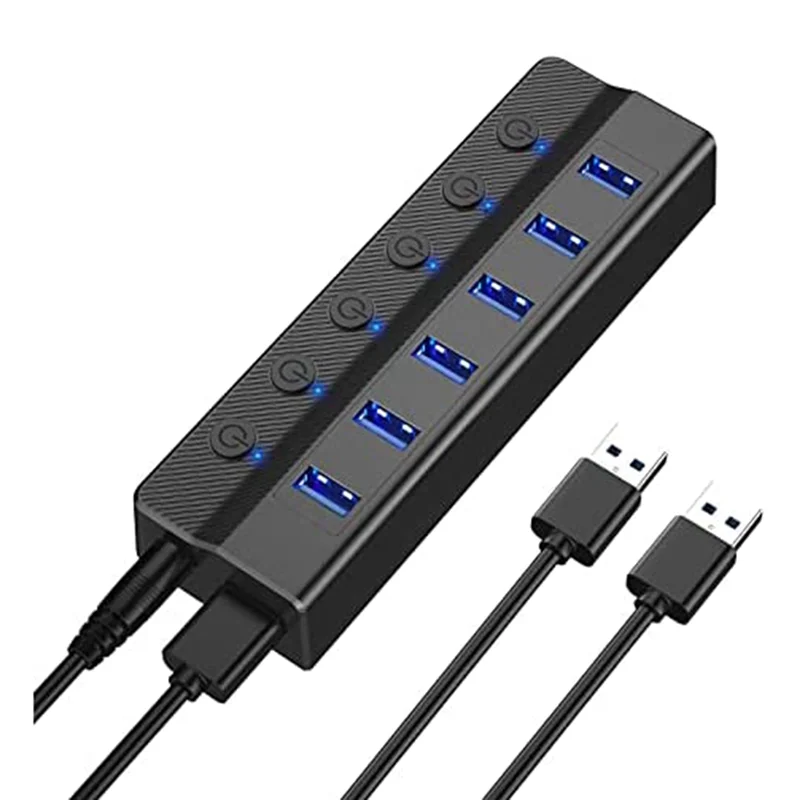 

6-портовый концентратор USB 3,0, USB-разветвитель для ноутбука с индивидуальными переключателями ВКЛ./ВЫКЛ. И искусственной кожей, шнур 3 фута, удлинитель USB-порта
