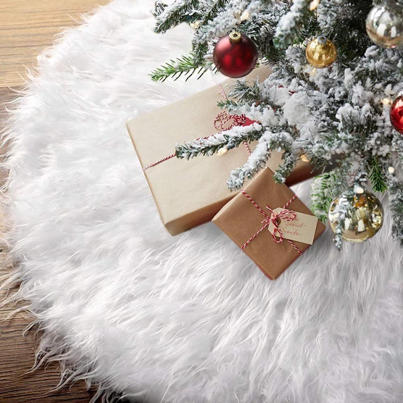 

78/90/122cm White Christmas Tree Plush Skirt Decoration Merry Christmas Party Faux Fur Xmas Tree Carpet New Year Home Navidad