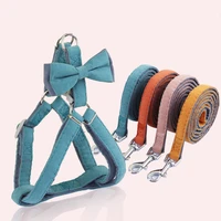 wholesale solid dogs harness leash bow tie durable medium dog koki outdoor pet supplies adjustable 3d leash set for pets