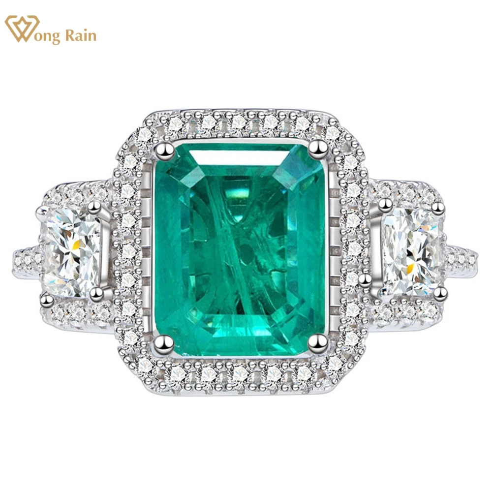 

Wong Rain Luxury 925 Sterling Silver 8*10MM Emerald High Carbon Diamond Gemstone Wedding Engagement Jewelry Women Ring Wholesale