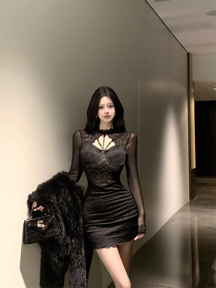 Белое кружевное платье Pure Desire с вырезами женские осенние и зимние темпераментные