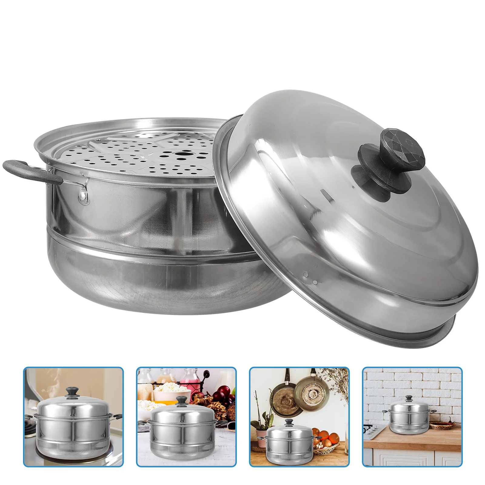 

Stainless Steel Steamer Food Double-layered Stockpot Kitchen Tools Sauce Pan Lid Japanese Cookware Cooking Utensils