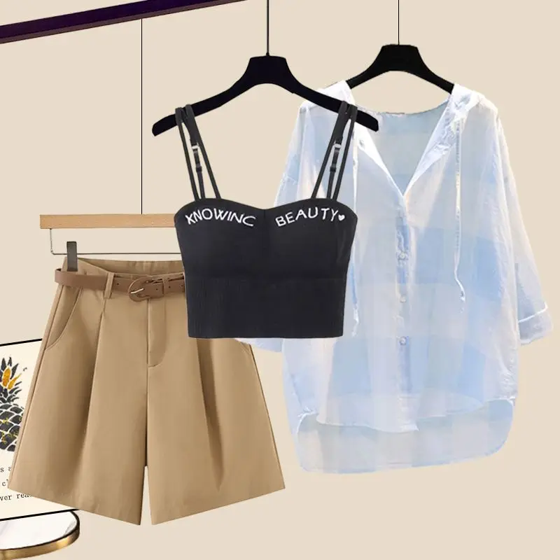 Женский комплект из трех предметов повседневная Солнцезащитная рубашка и шорты