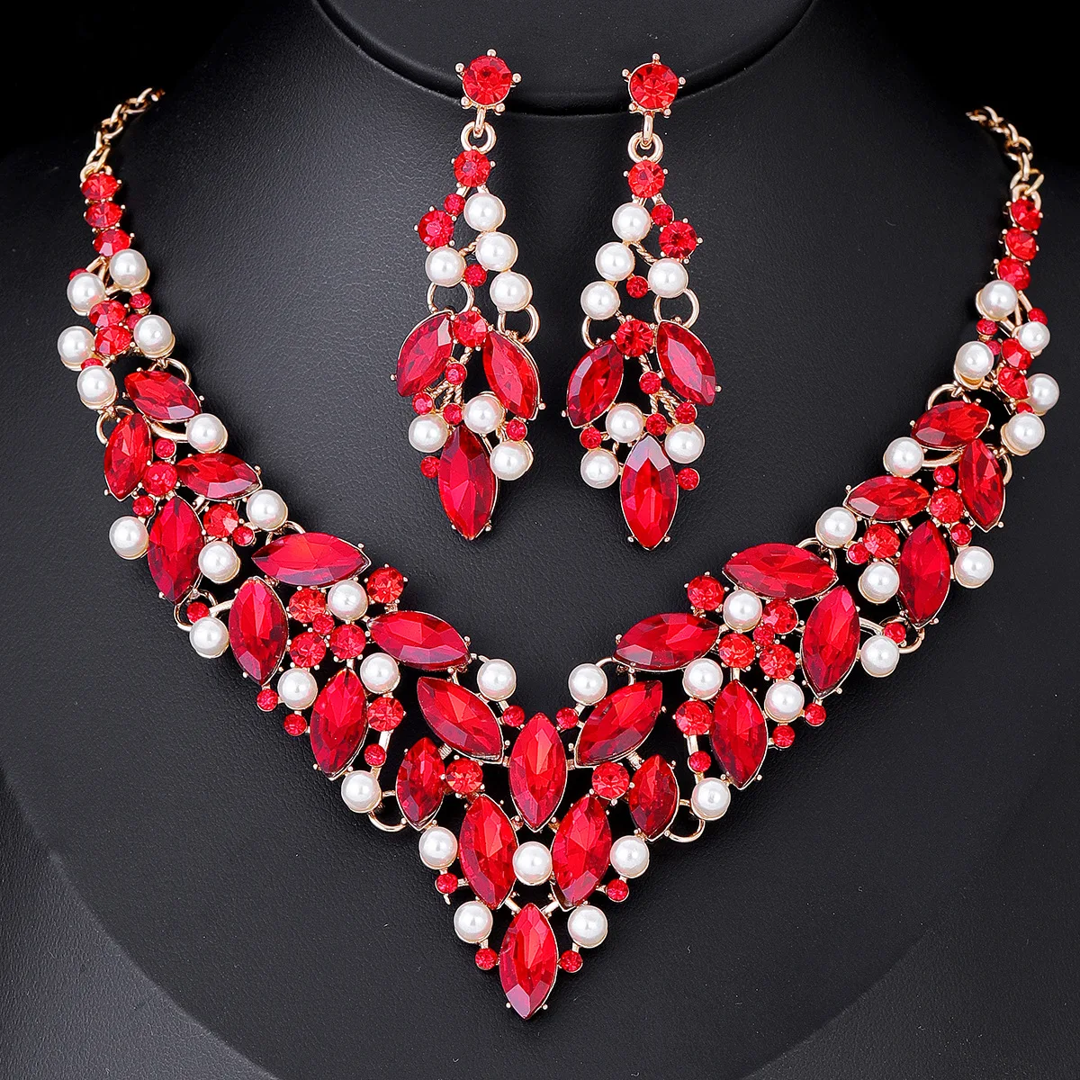 Роскошные жемчужные серьги набор ожерелий сверкающие хрустальные ожерелья