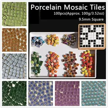 100pcs(Approx. 100g/3.52oz) Porcelain Mosaic Tiles 9.5mm Square Ceramic Mosaic Making Tiles Handmade DIY Crafts Materials