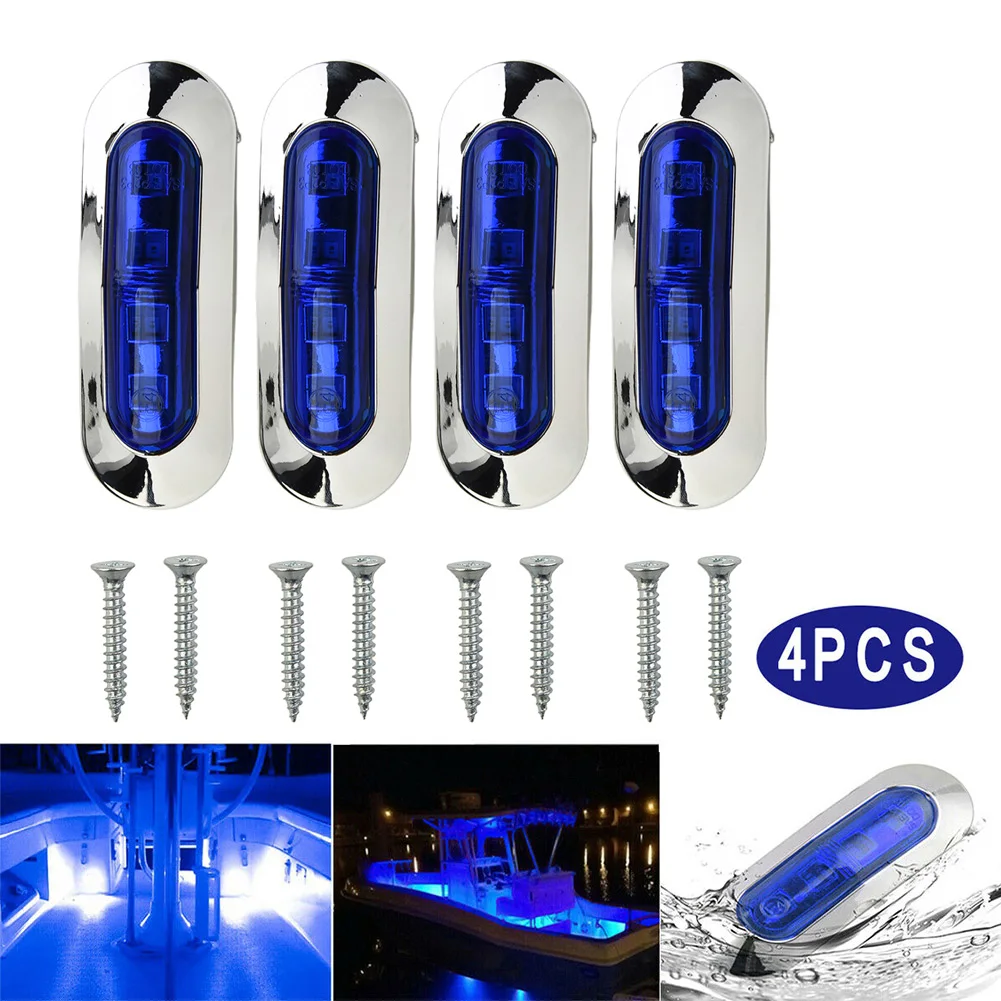 

4PCS Truck Marine Boat 4 LED Blue Courtesy Lights Cabin Deck Walkway Stair Lamp 12-24V For Jeep SUV RV Bus Lorries