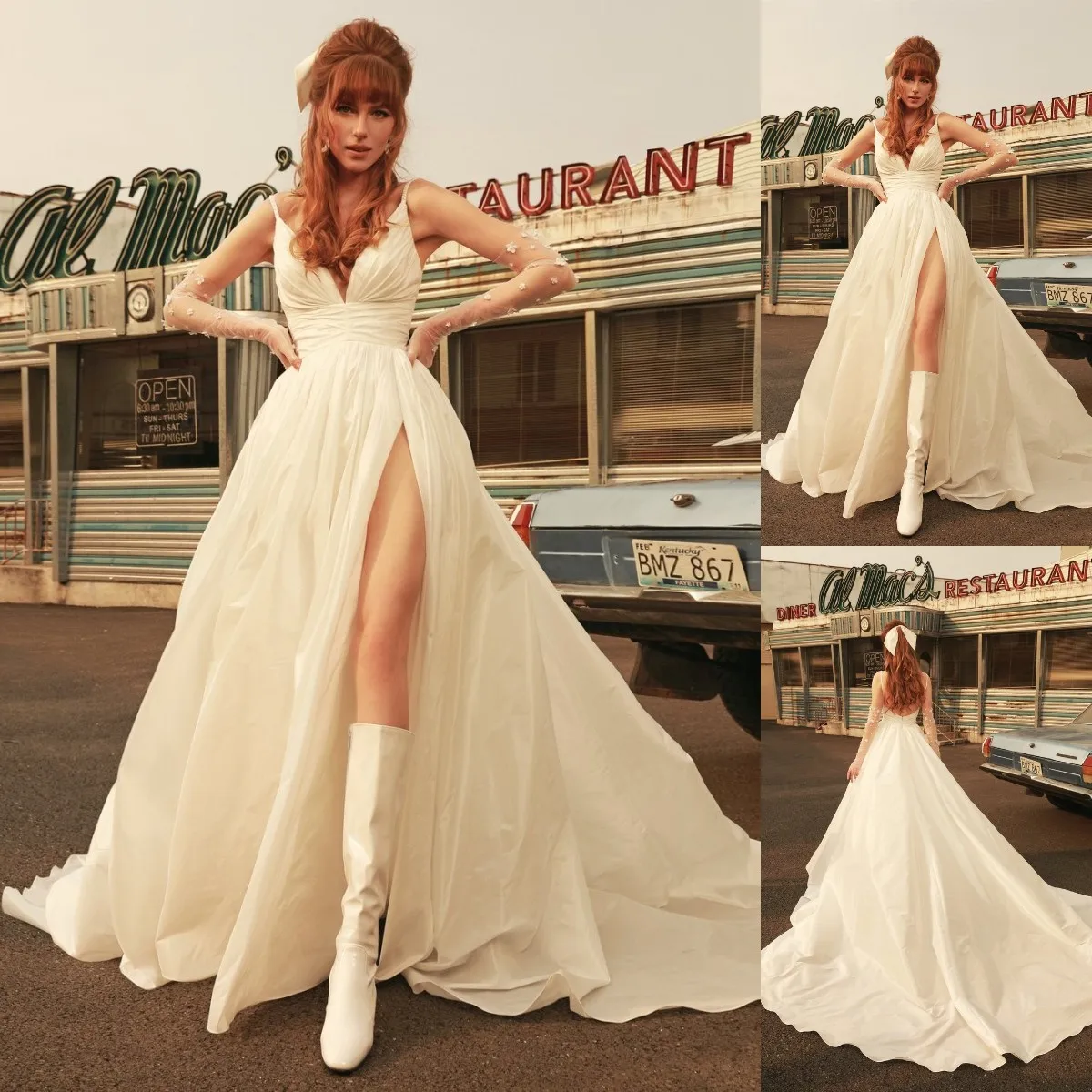 

Simple Sexy A Line Wedding Dresses Long Front High Slit Bridal Gown V Neck Backless Modern Fashion Custom Made For Bride 2023