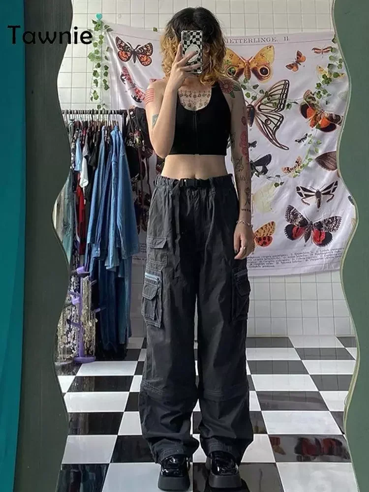 

New2022 2022 Y2K Cargo Pants Women Loose Grunge Baggy Pant Fairycore Grunge Wide Leg Trousers Vintage Casual Streetwear Aestheti