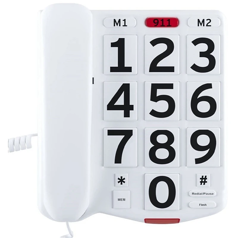 

Large Letter Key Landline, Wired Desktop Phone With Handset, One Key For Help, Super Loud Volume For The Elderly