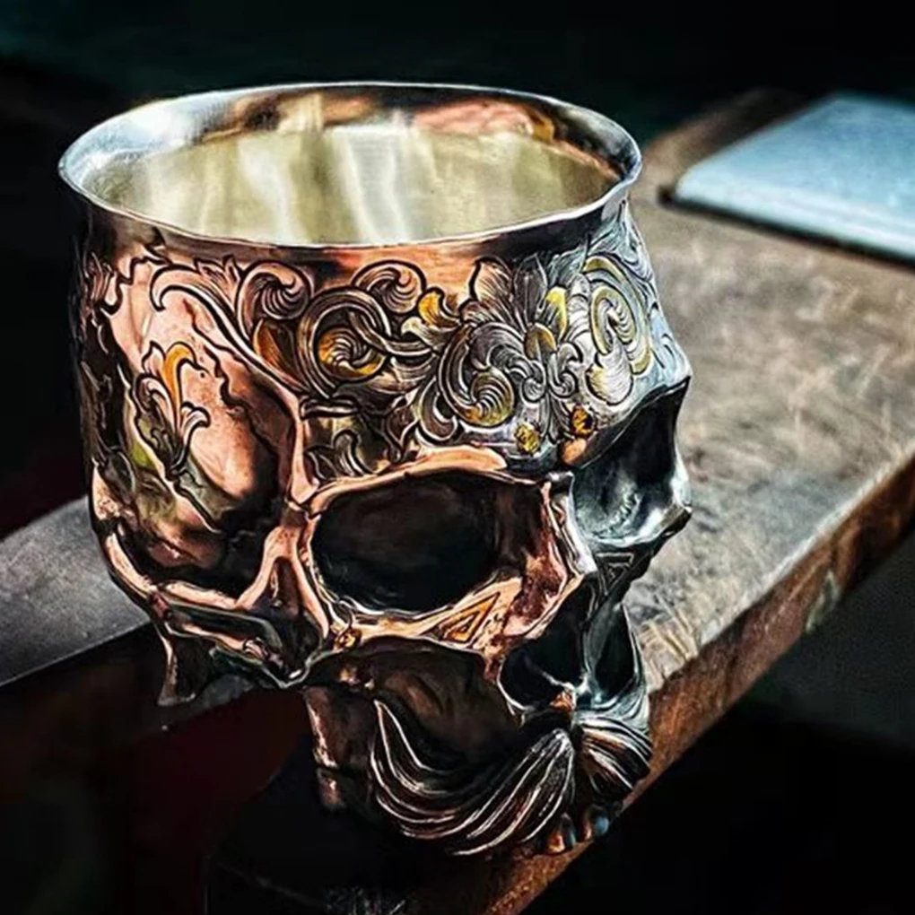 

Unique Decoration Metal Wine Coffee Beer Cup With Gothic Engraved Human Skull Add Ambience Drink Cup