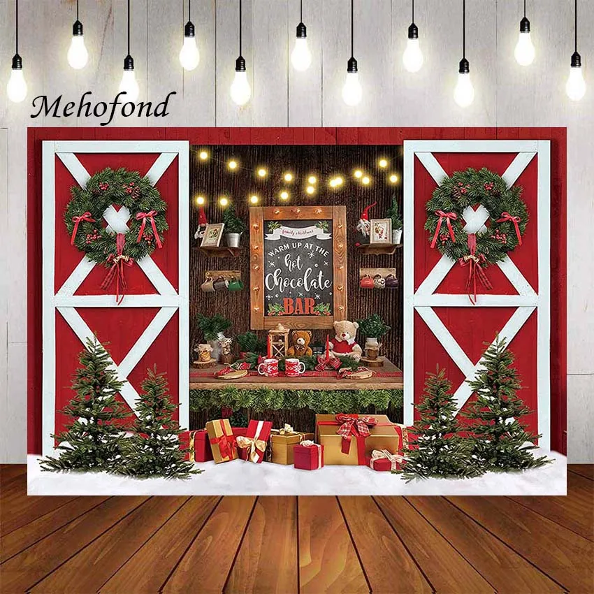 

Фон для фотосъемки Mehofond зима Рождество красный сарай подарок горячий шоколад бар ребенок семейный портрет Фотостудия