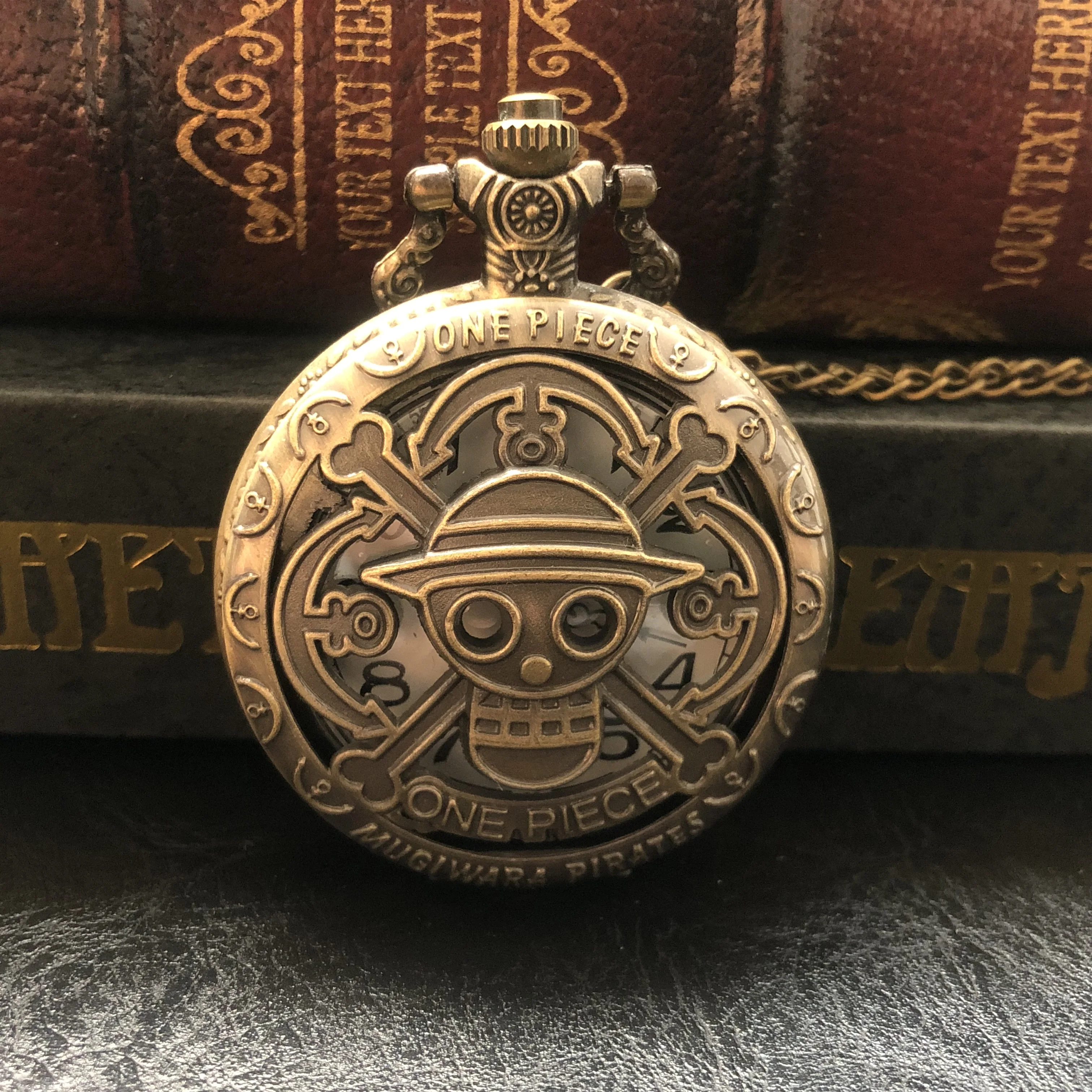 

New Bronze Exquisite Famous Anime Hollow Carved Quartz Pocket Watch Necklace Pendant Gifts For Women Or Man with Fob Chain