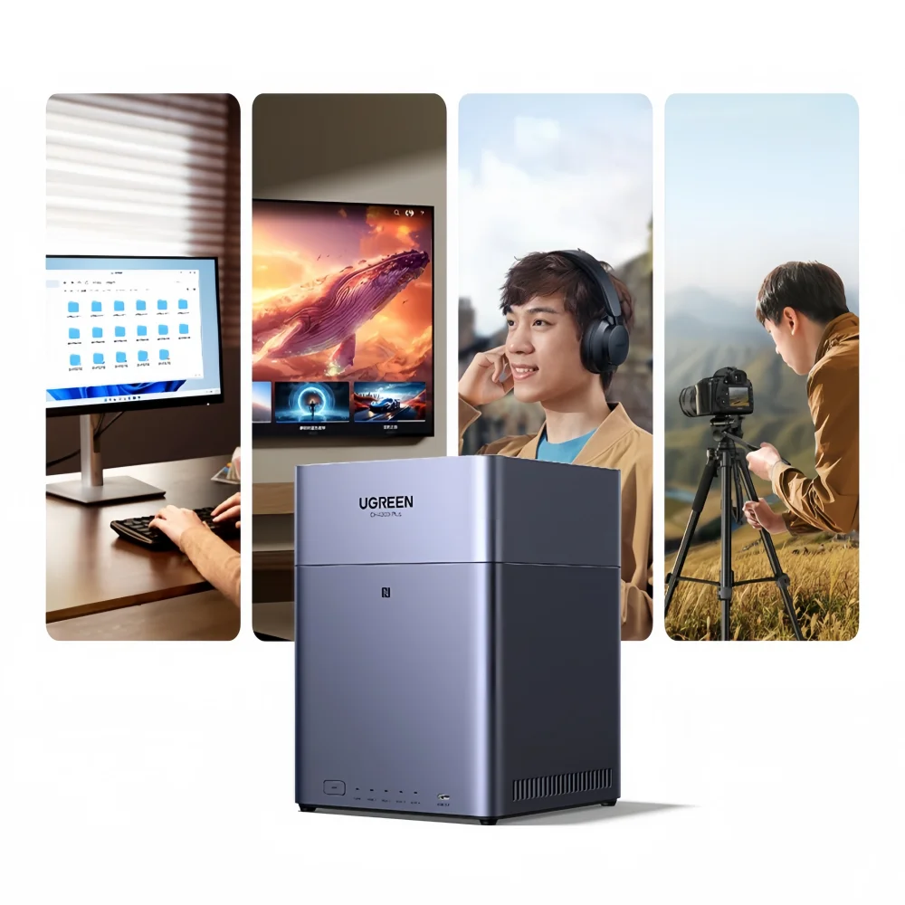 UGREEN DH4300 Plus Mini Home NAS AI Rockchip Octa Core A55-A76 8GB LPDDR4X 4 отсека для SATA HDDSSD NFC RJ45 2.5GbE Сетевое хранилище (art.: 3920db07c2f0d) - 3920db07c2f0d