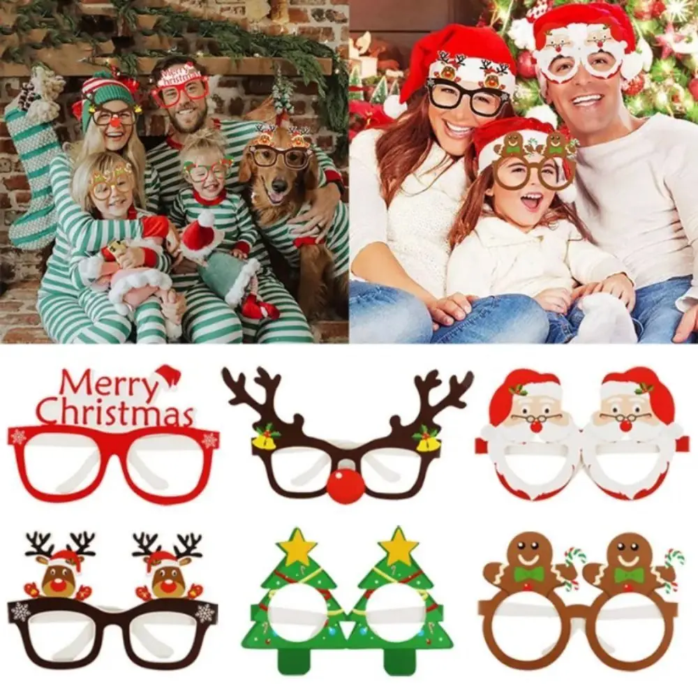 

9pcs/set Santa Claus/Snowman/Christmas Tree Santa Claus Paper Glasses Cartoon Papper Snowflake Elk Glasses Foldable