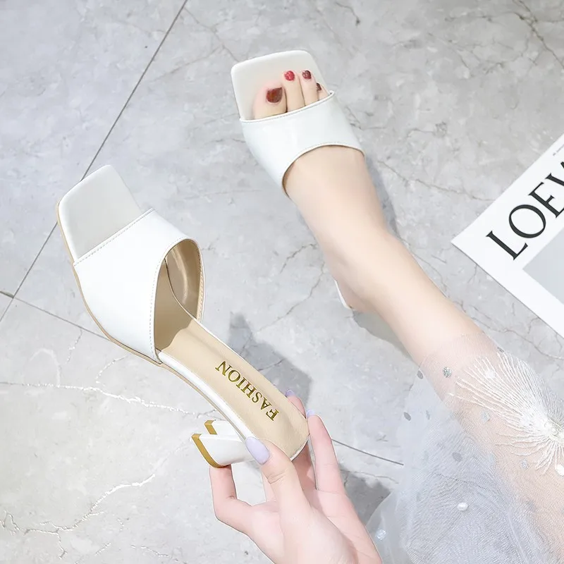 

Open Toe High Heels Solid Color Simple Women Slippers Summer Shoes Non Slip Women Elegant Sandals