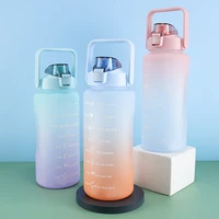 2l kawaii large capacity water bottle straw cup high temperature plastic water time scale frosted outdoor sports student couple