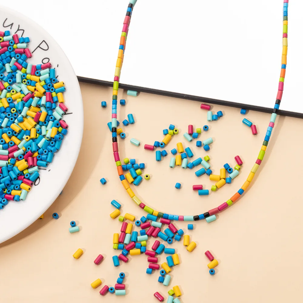 30pcs/lot 3x3mm Free Combination Colorful Enamel Cylindrical Metal Spacer Beads for DIY Bohemia Bracelet Necklace Jewelry Making
