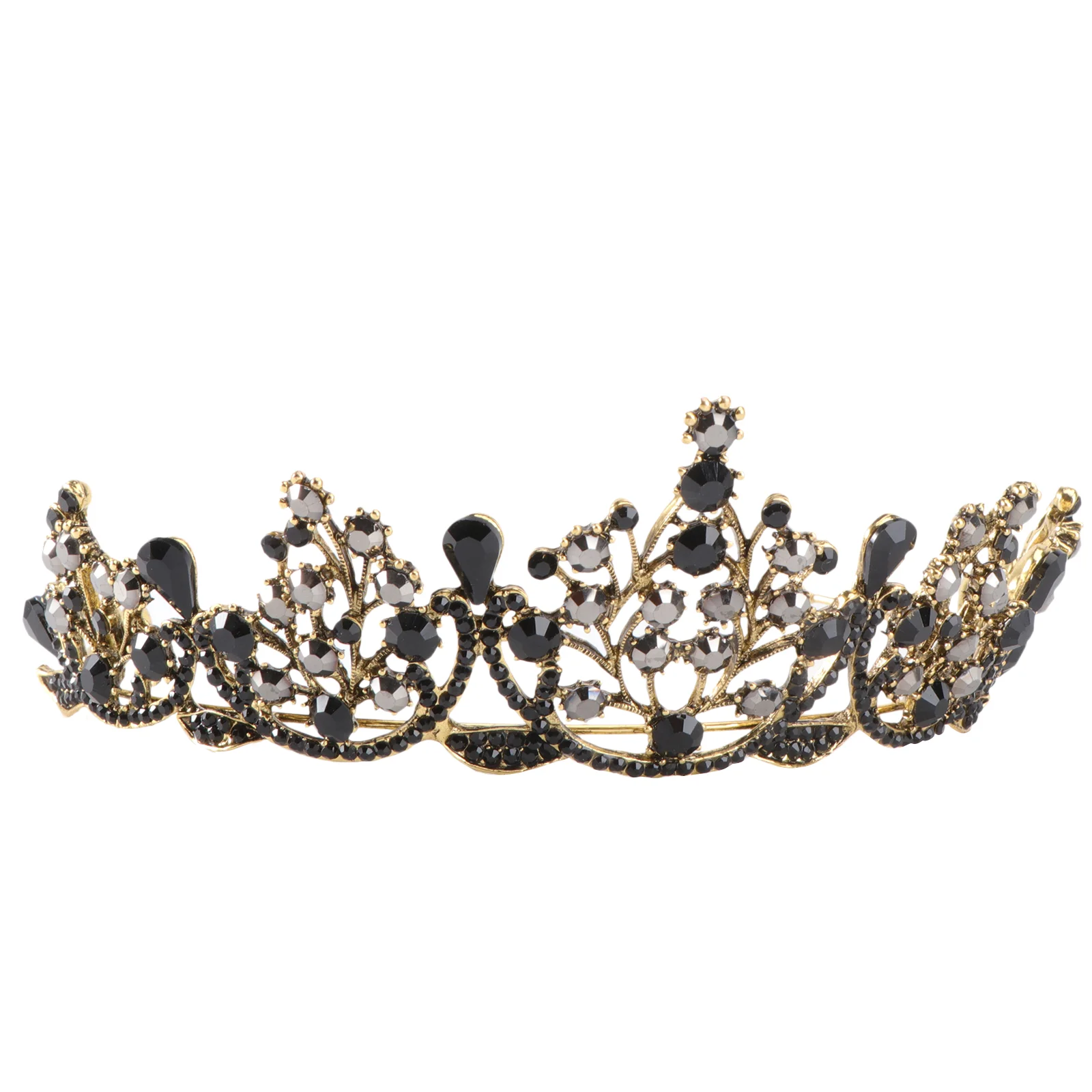 

Baroque Retro Black Crown Rhinestone Hair Headwear Headdress Crystal Delicate Party Alloy Women's Style