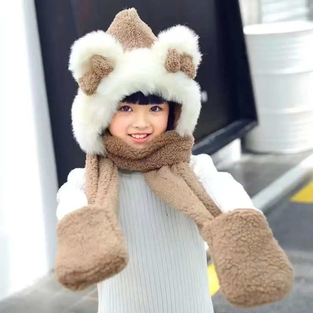 Детская ветрозащитная шапка 3 в 1 с бантом и медведем