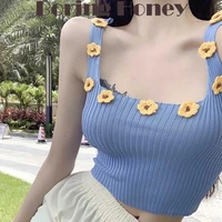 boring honey summer clothes for women daisy flower sleeveless knitted crop tops women casual beach vest female camisole tank top