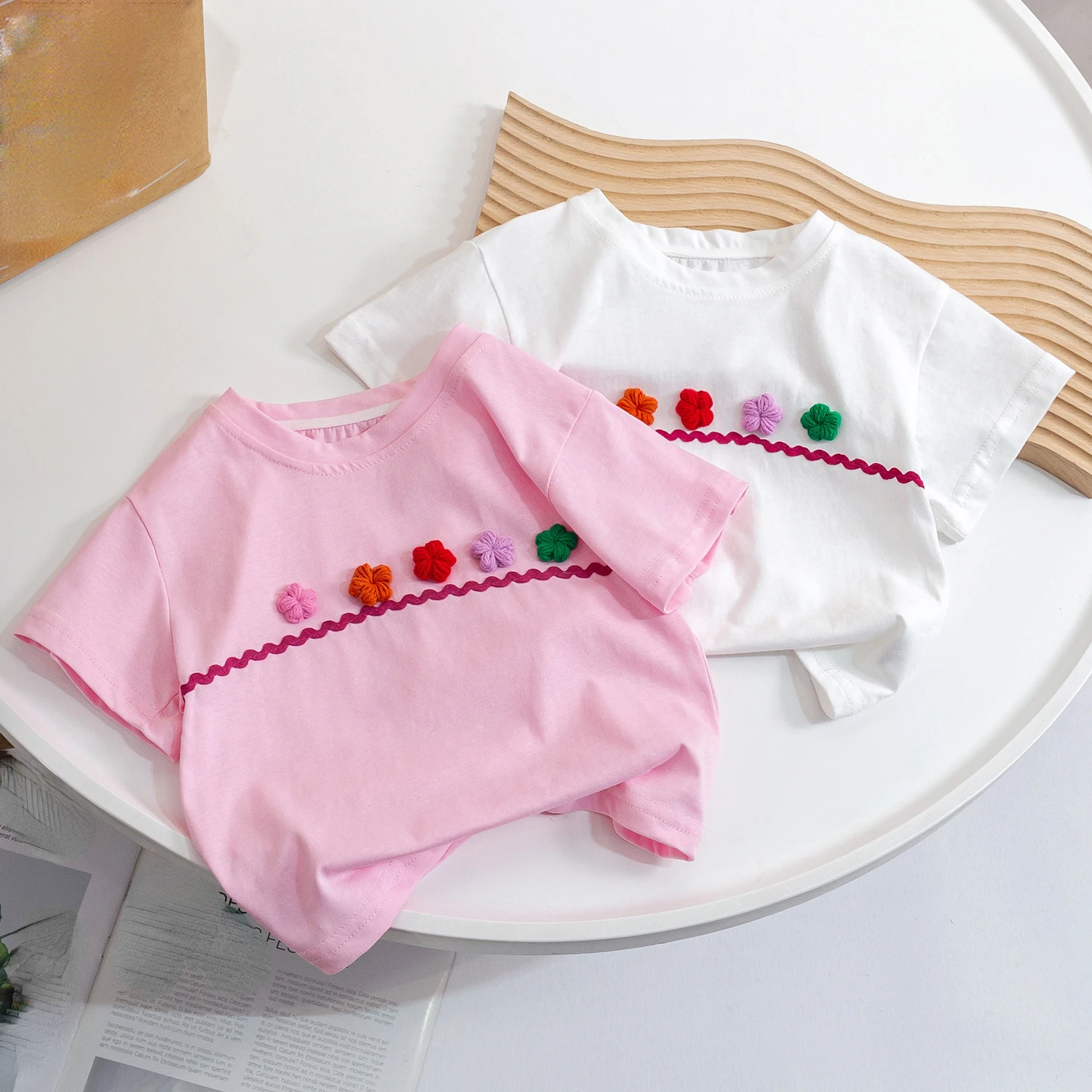 

Summer Kids T-shirt 2023 New Short Sleeve Floral Girls Tees Sweet Girls Tops Fashion Children Clothes for 1-6Y Kids