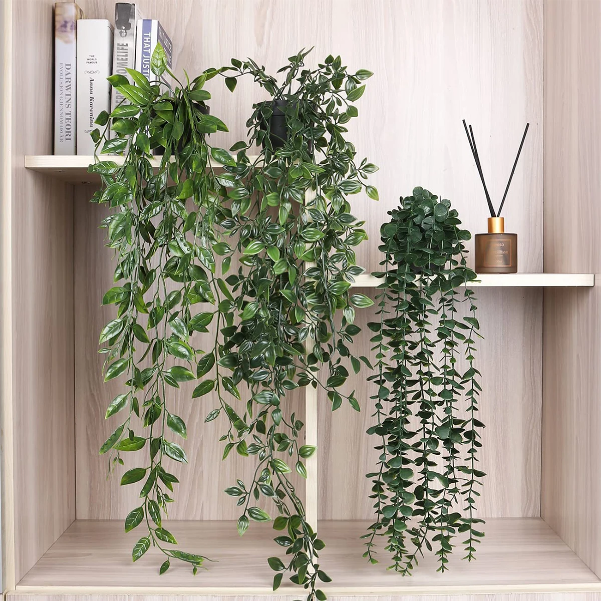 

3Pcs Fake Potted Plant Artificial Hanging Plant Reusable Faux Greenery Vine Plants in Pot Realistic Decorative Faux Eucalyptus