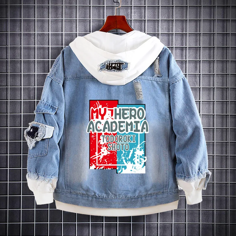 

My Hero College Anime Cowboy Jacket Spring and Autumn Trend Loose Cowboy Sweater Printed Jacket Men