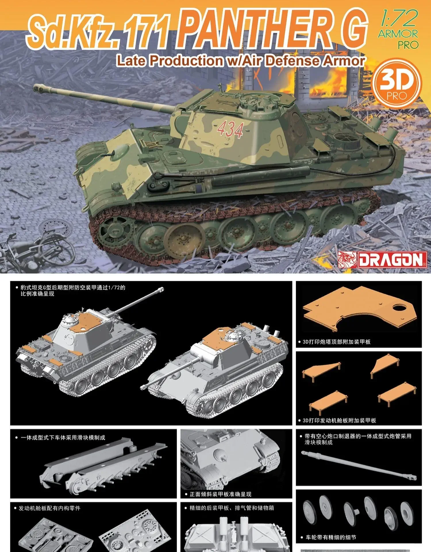 DRAGON 7696 масштаб 1/72 Sd.Kfz.171 Panther G Late Production с комплектом модели брони для воздушной