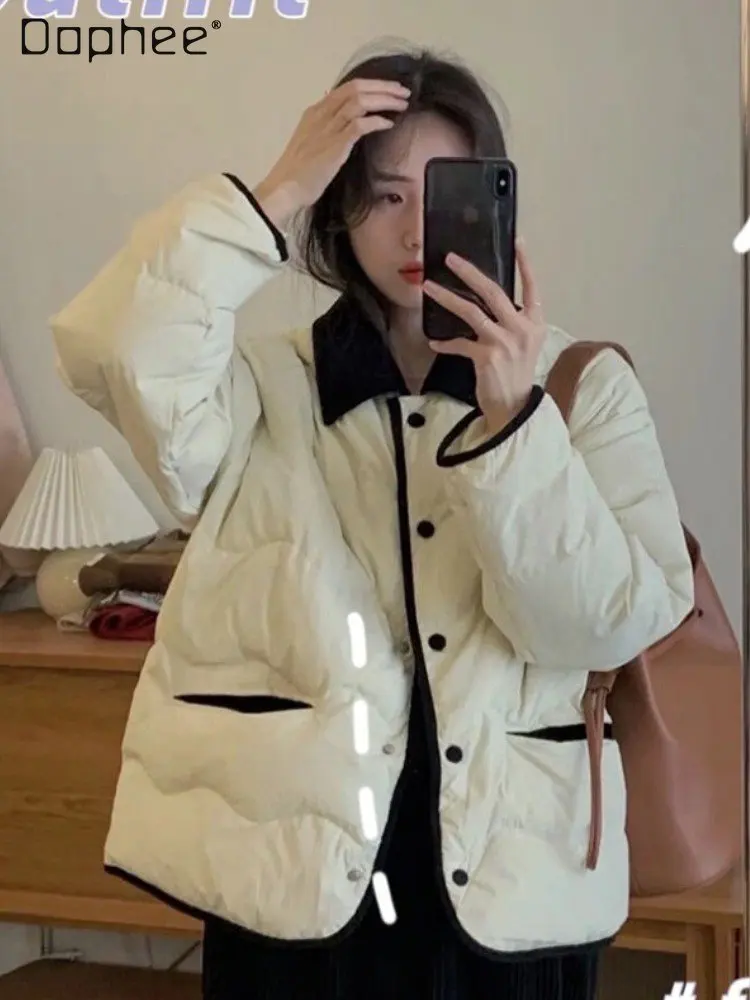 Women's Short Down Jacket Winter Thickened Winter New Fashion Elegant Polo Collar Warm White Duck Down Coat Tops for Ladies