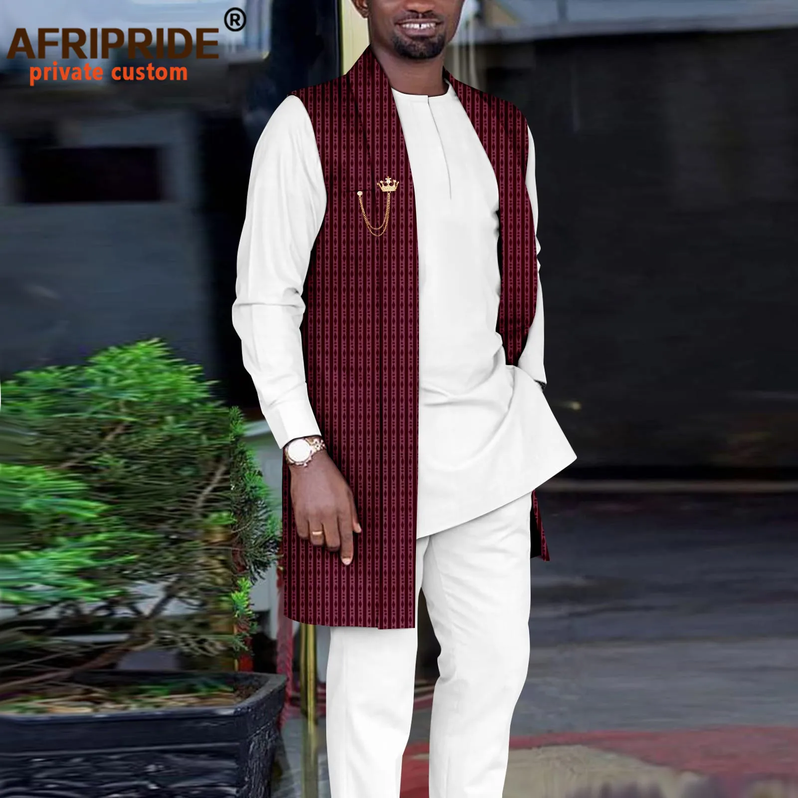African Clothing for Men Print Jacket Dshiki Shirts and Ankara Pant 3 Piece Set Traditional Clothes Tribal Outfits A2216140