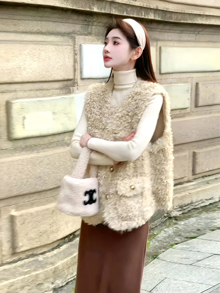 Корейское элегантное пушистое короткое пальто в стиле ретро женское