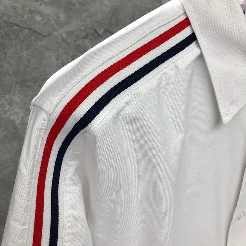 TB THOM Men's Shirt Spring Fashion Top Brand Striped Shoulders Sleeves Casual Oxford Fabric Slim High Quality Women's Shirts