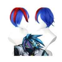 bump world god near yao wig cosplay cool blue gradient red face reverse wig short party heat resistant wig