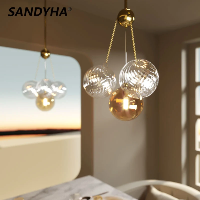 

SANDYHA Modern Colored Glass Bulb Wall Lamp Creative Light Luxury Iron Chandeliers G9 Led lampara for Bedroom Living Room Lampe