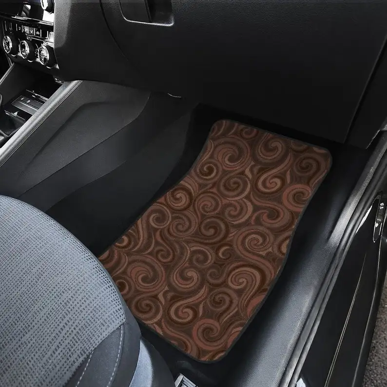 Brown Swirls Abstract Art Car Floor Mats Set, Front and Back Floor Mats for Car, Car Accessories images - 6