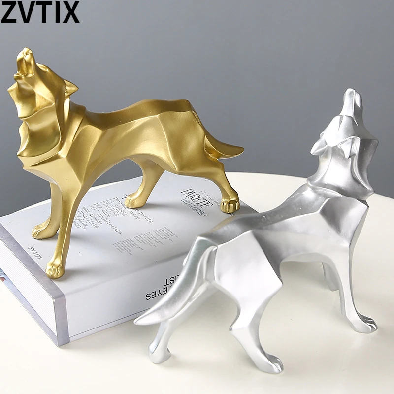 

Poly Resin Wolf Statue Abstract Sculpture Room Decor Office Accessories Fashion Furniture Animal Decor Crafts Table Ornament New
