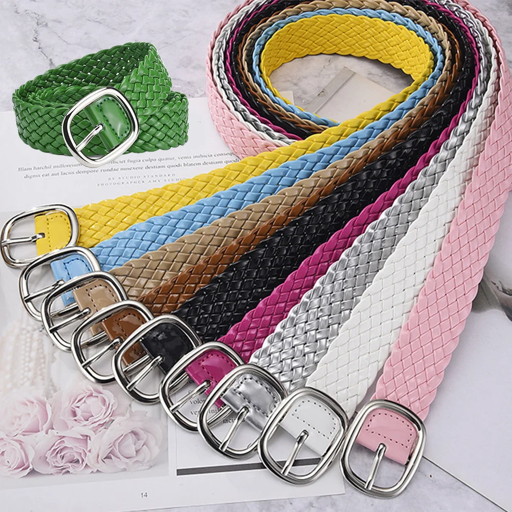 

Яркие цвета, ремень из лакированной кожи, Женские поясные ремни, мужской ремень, ремень из искусственной кожи, Плетеный поясной ремень