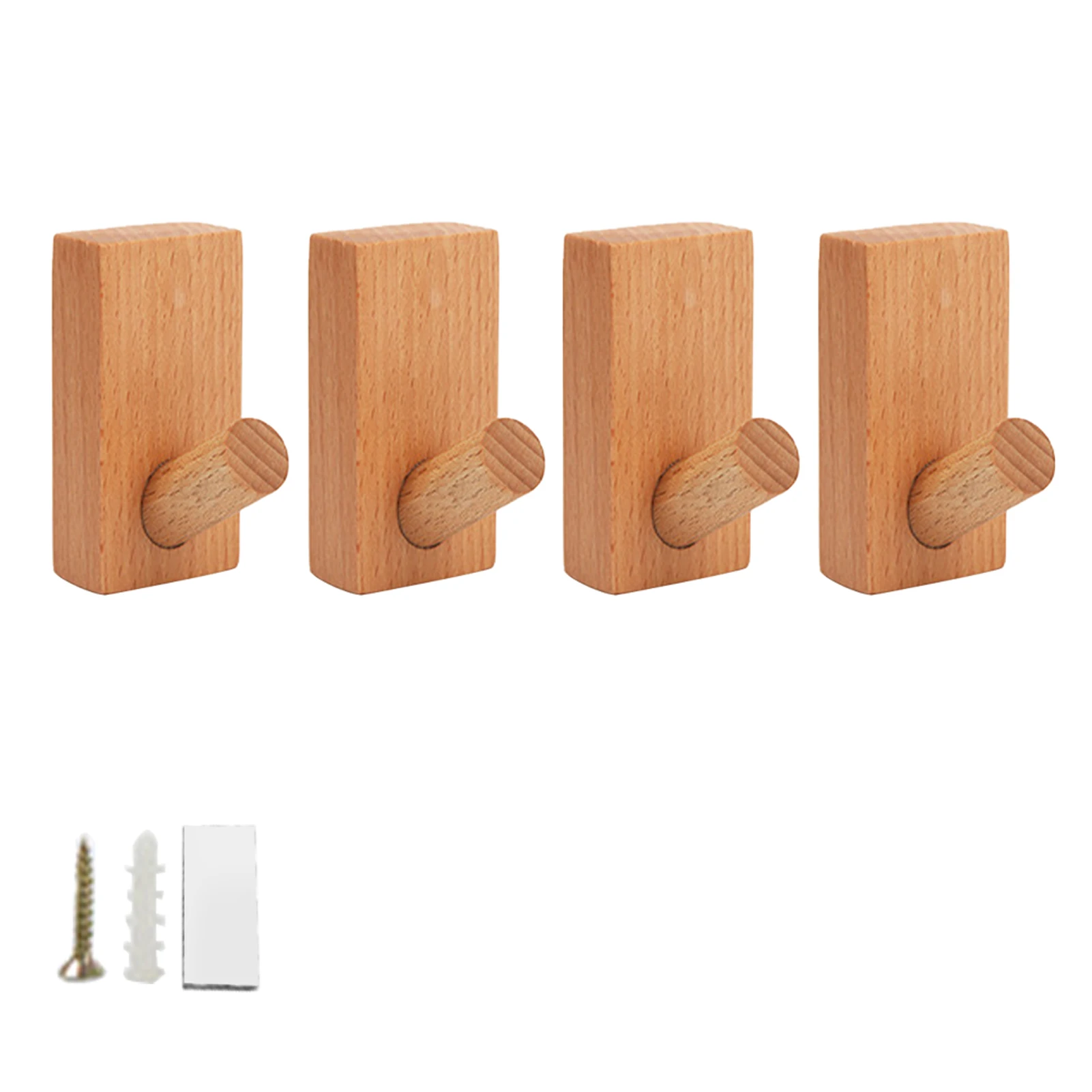 

4pcs Kitchen Office Home Heavy Duty Practical Wall Mounted Living Room Durable Bathroom Easy Install Wood Hooks Versatile