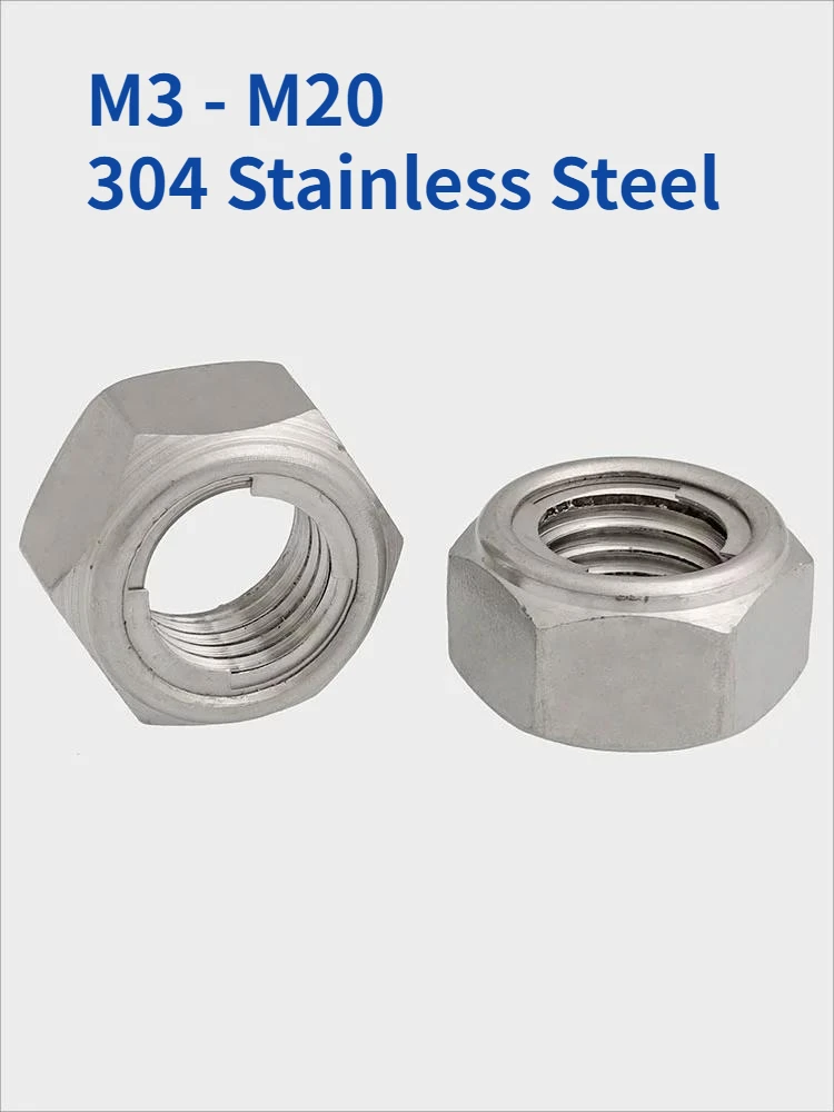 

1/3/5pcs M3 M4 M5 M6 M8 M10 M12 M14 M16 M18 M20 304 Stainless Steel All Metal Insert Hex Hexagon Self Lock Nut Locknut