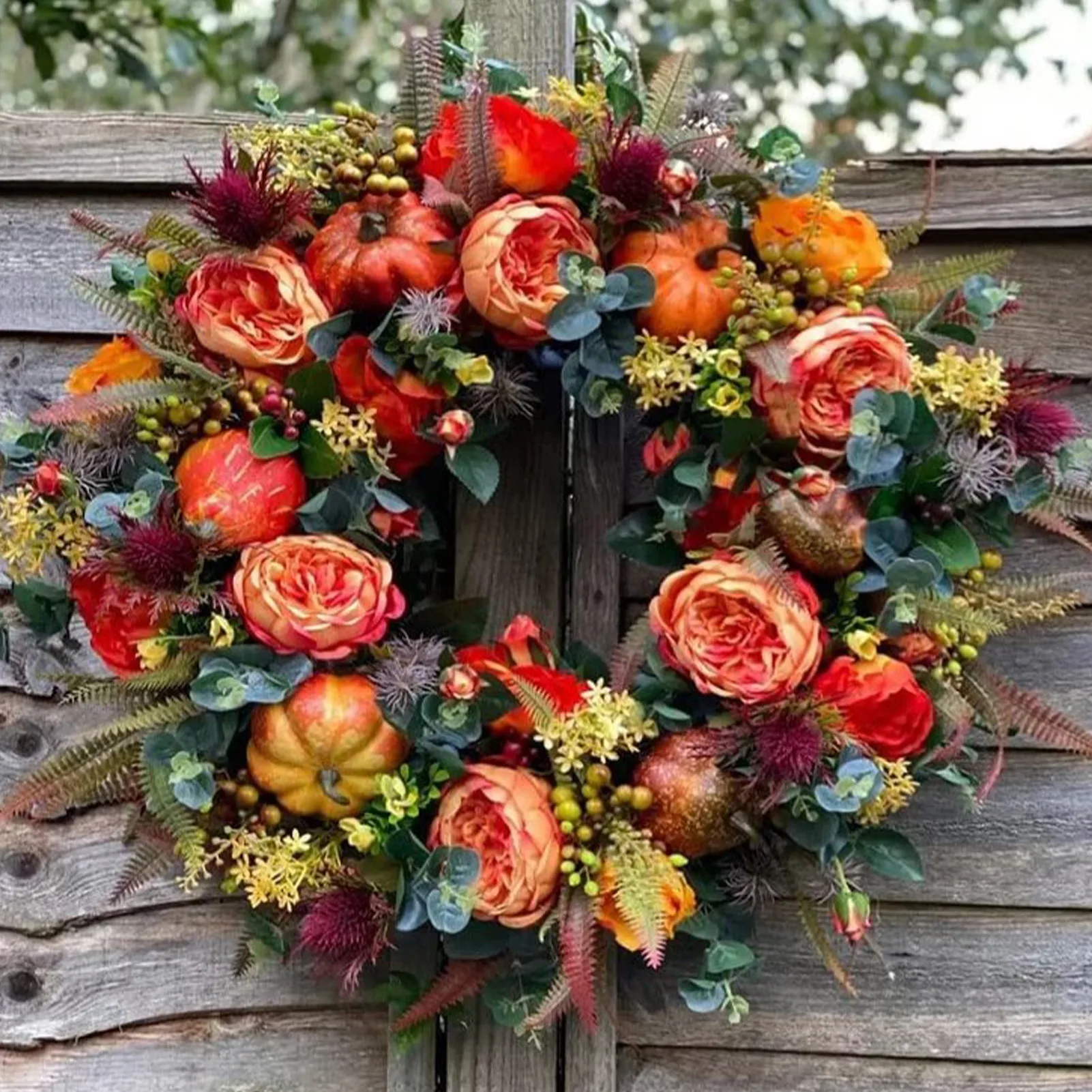 

Fall Wreaths for Front Door 40cm Autumn Wreath with Be-rry Pumpkin, Maple Leaves, Thanksgiving Harvest Festival Decorations 2022