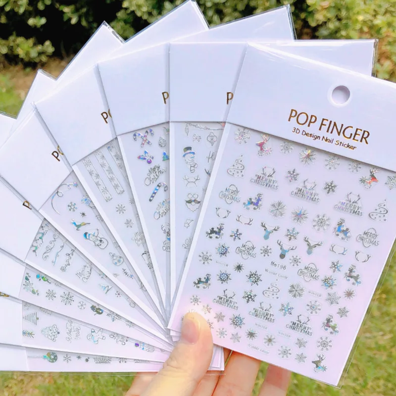 

1pcs Laser Silver Snowflakes Nail Decals Luxury Christmas Decal Design Nail Art Stickers Mixed Shape Nail Decoration Accessories