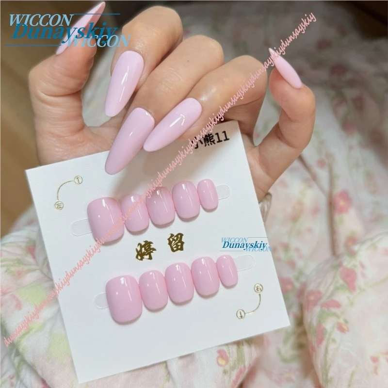 Фото Розовые накладные ногти ручной работы Nanally Pink Handmade Chiz Neverness To Everness Short Press On Nails From Ring, подходящие как для косплея, так и для повседневного ношения. №5