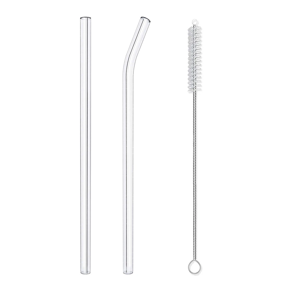 

2pcs Glass Straws & 1pc Cleaning Brush - Heat Resistant, Washable & Reusable - Perfect for Fruity Drinks