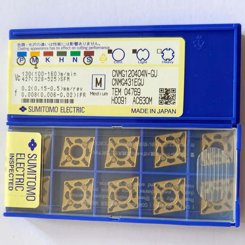

CNMG120404N-GU AC630M / CNMG120408N-GU AC630M / CNMG120412N-GU AC630M Original SUMITOMO CNC carbide inserts 10PCS/BOX
