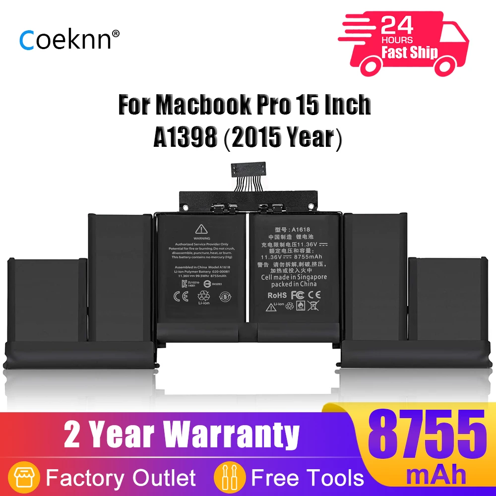 Аккумулятор Coeknn 8755 мАч A1618 для Apple MacBook Pro 15 дюймов Retina A1398 2015 год 020-00079 MJLQ2LL/A MJLT2LL/A MC975