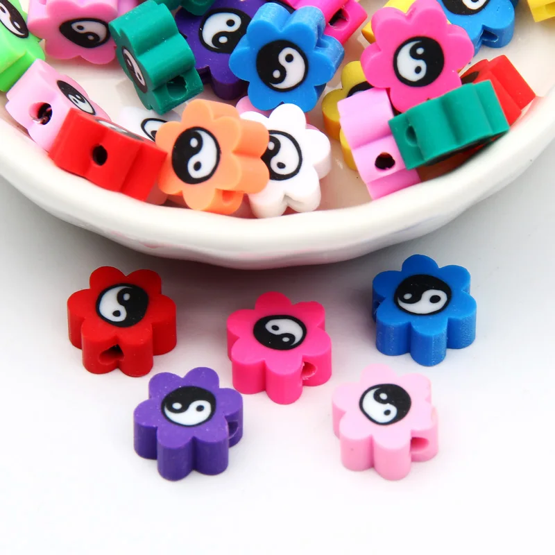 

Flat Flower Tai Chi Pattern Polymer Clay Beads Loose Beads For Jewelry Making DIY Key Chains Earrings Necklace Bracelet Supplies